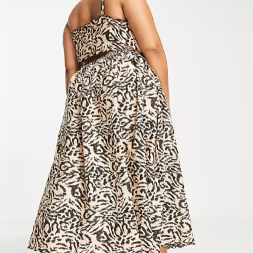 ASOS Curve Scallop Edge Cut Out Back Midi Sundress, Animal Print - 26W